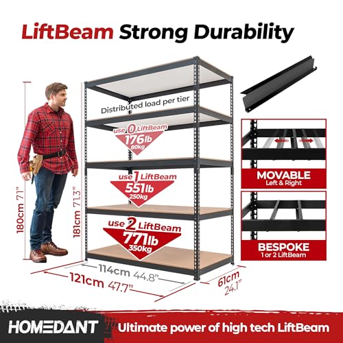 Black 47.7" Deep 5 Tier Storage Shelves Garage Shelving Unit Metal