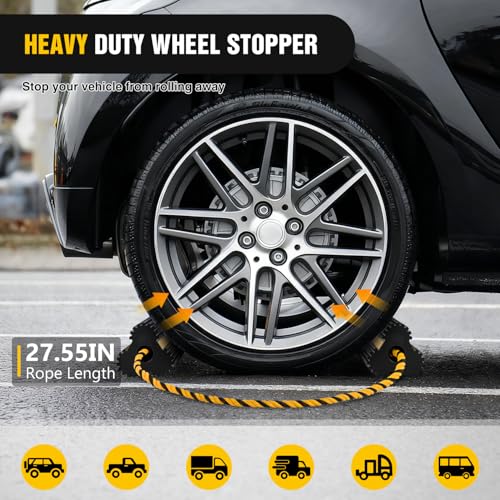 Wheel Chocks Rubber Yellow Reflective Strips 2 Pack with Rope