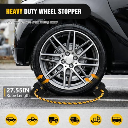 Wheel Chocks Rubber Yellow Reflective Strips 2 Pack with Rope