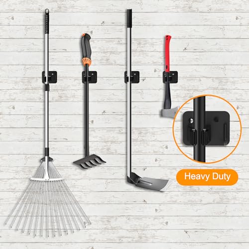 4 Pack Stainless Steel Heavy Duty Broom Holder Wall Mount with Hook (4 Count)