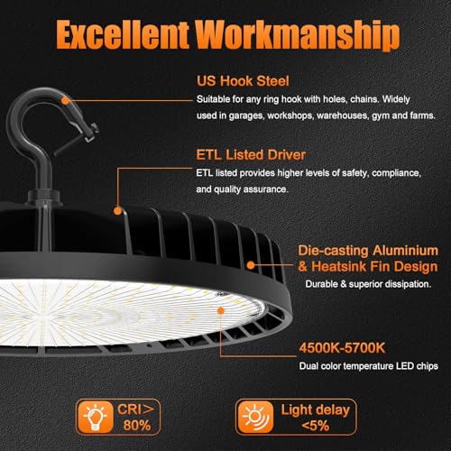 10 Pack LED High Bay Light 240W 200W 150W Adjustable