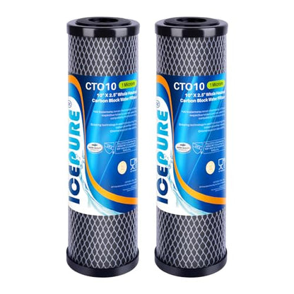 1 Micron 2.5" x 10" Whole House CTO Carbon Sediment Water Filter Cartridge Compatible with DuPont WFPFC8002 (2 Count)