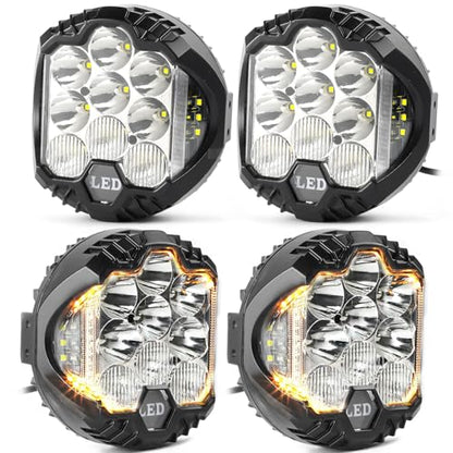 4PCS 7 Inch Amber Round LED Offroad Lights 90W Amber Yellow Off Road Light Fog Lights Driving lightsWaterproof Light Pods for Pickup Trucks 4x4 SUV ATV UTV (4 Count)