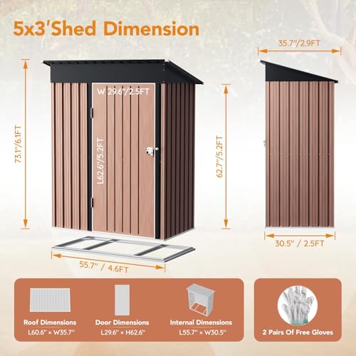 5X3X6.1 FT Garden Storage Shed with Frame Floor