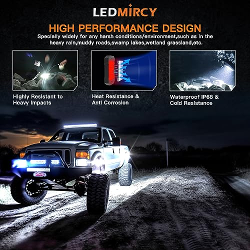 Rock Lights LEDMIRCY R4 Pure White Rock Lights with Wire Harness for Trucks (12 Count)