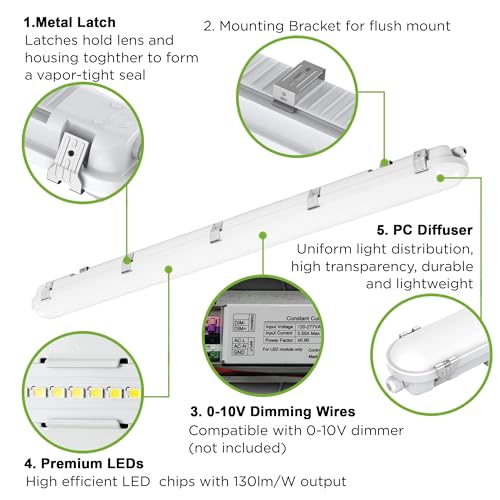 4ft LED Vapor Tight Light 50W Outdoor Shop Light IP65 Waterproof 0 (4 Count)