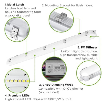4ft LED Vapor Tight Light 50W Outdoor Shop Light IP65 Waterproof 0 (4 Count)