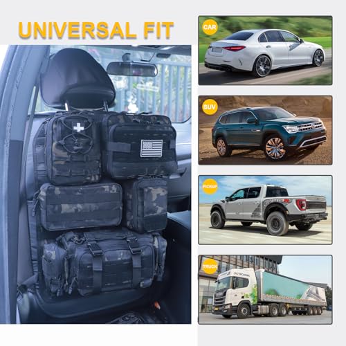 Universal Tactical Car Seat Back Organizer Bag Tactical Molle Vehicle Organizers Panel Vehicle Protector Organizers with 5 Detachable Pouches for Car Truck Ford Jeep