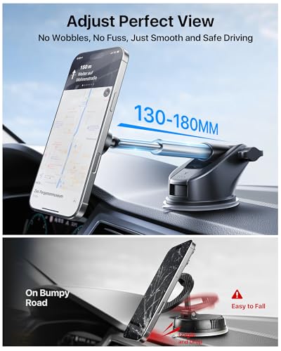 Military Grade】andobil 3 in1 Magnetic Phone Holder for Car Dashboard Windshield Vent 【Upgrade Suction & Strongest Magnet】Retractable for MagSafe Car Mount Mats for iPhone 17 16 15 14 Pro Max Sumsung