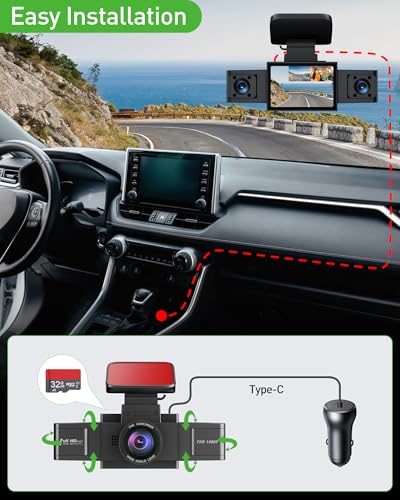 3 Channel 1080P Dash Cam Front and Inside Left