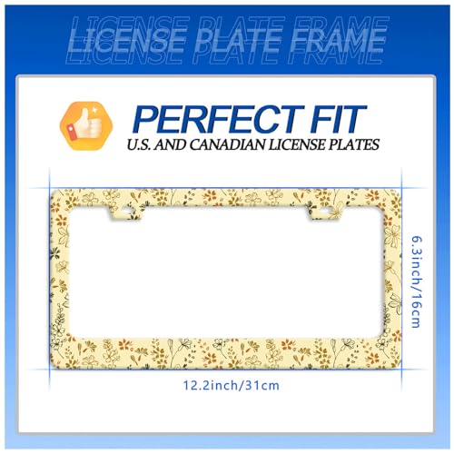 Yellow Wild Flowers License Plate Frame Stainless Steel Accessory12.3x6.3In