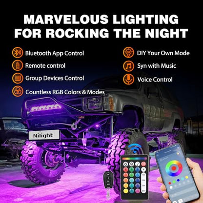 RGB LED Rock Lights Kit 6 PCS 18LED Wide Angle Wheel Well Light