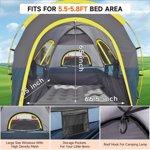 Truck Bed Tent with Awning 5.5' ~ 5.8' Easy Set Up Umburato Pickup Truck Tents for Camping