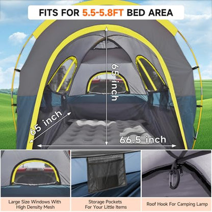 Truck Bed Tent with Awning 5.5' ~ 5.8' Easy Set Up Umburato Pickup Truck Tents for Camping