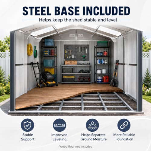 10x12 FT Metal Storage Shed with Base Frame Kit