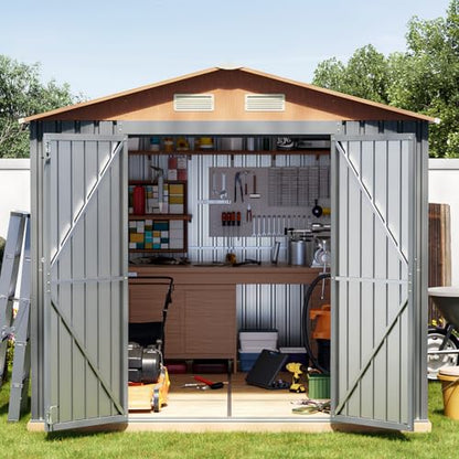 10×8FT Metal Shed & Outdoor Storage Shed with Floor Frame