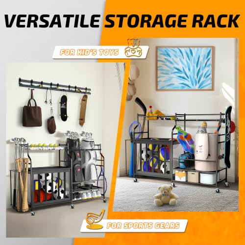 Rolling Ball Storage Rack and Sports Equipment Organizer