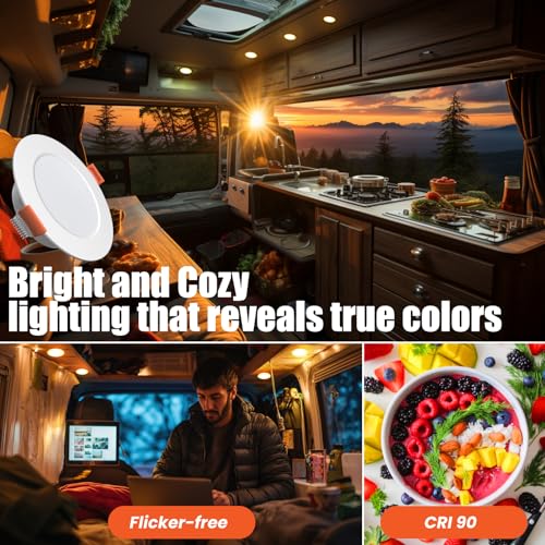 2 Pack RV Recessed LED Ceiling Lights 12V 3”