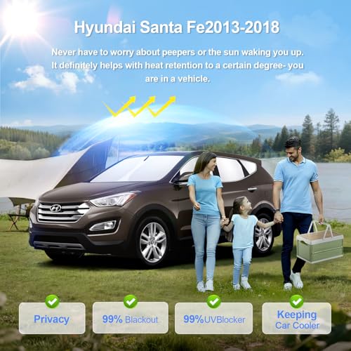 8pcs Car Window Shades for Hyundai Santa Fe 2013 (8 Count)