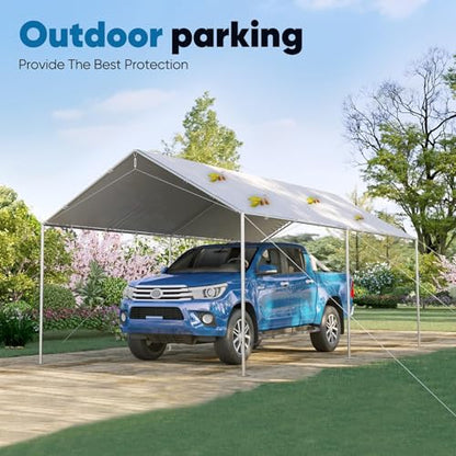 10X20ft Upgraded Heavy Duty Car Canopy Galvanized Frame Carport Outdoor Boat Shelter with 3 Reinforced Steel Cables (200 Sq Ft)