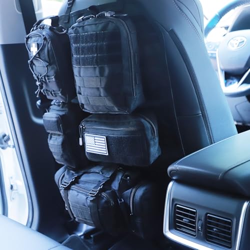 Universal Tactical Car Seat Back Organizer Bag Tactical Molle Vehicle Organizers Panel Vehicle Protector Organizers with 5 Detachable Pouches for Car