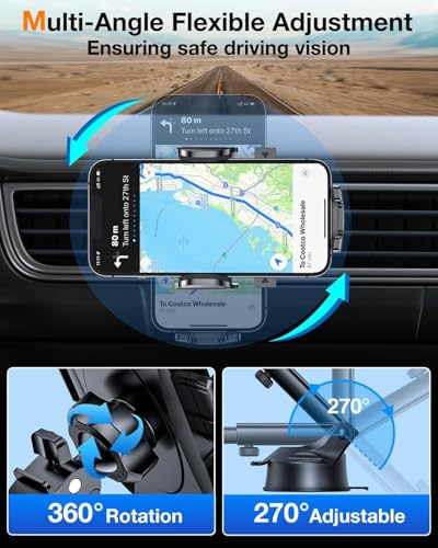 Car Phone Holder【2026 Upgraded 100+LBS Suction & Safety Cert】 Cell Phone Car Mount for Truck Heavy Duty Phone Holder for Dashboard