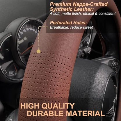 Nappa Leather Steering Wheel Cover Universal 14.5