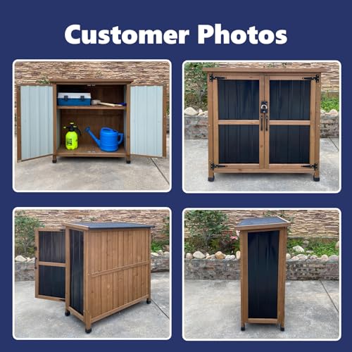 Wood & Metal Outdoor Storage Cabinet with Waterproof Roof