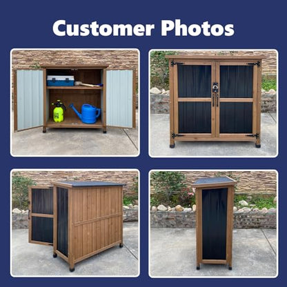 Wood & Metal Outdoor Storage Cabinet with Waterproof Roof