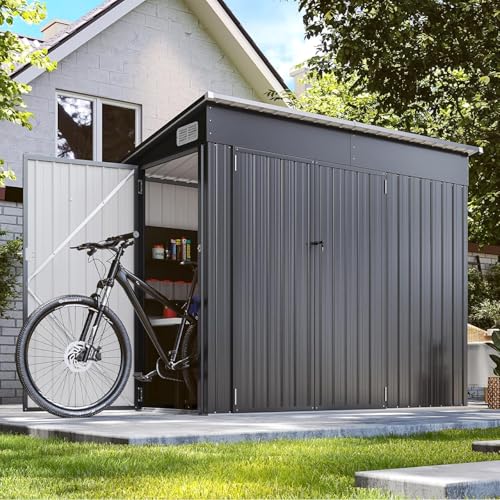 8'x4' Outdoor Storage Shed with Triple Door Lean to Metal Sheds Weatherproof UtilityGalvanized Steel Sheds