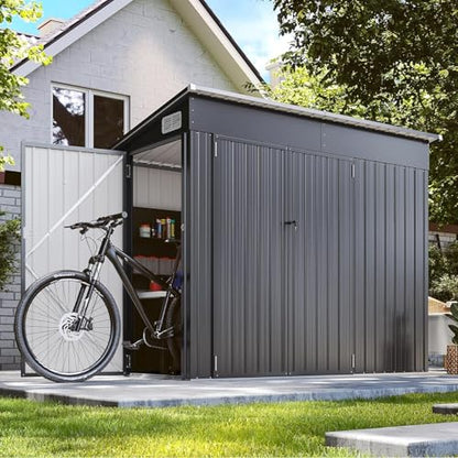 8'x4' Outdoor Storage Shed with Triple Door Lean to Metal Sheds Weatherproof UtilityGalvanized Steel Sheds