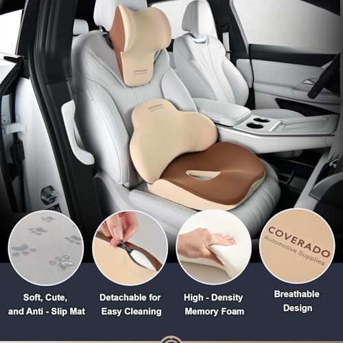 Car Seat Cushion and Lumbar Support with Headrest Pillow Memory Foam Ergonomic Back Support Driving Seat Cushion Neck Head Pillow