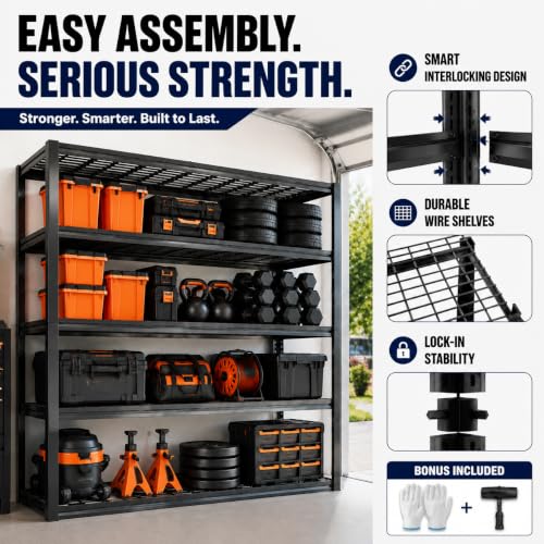 Garage Shelving 5 Tier Heavy Duty Boltless Storage Rack Adjustable