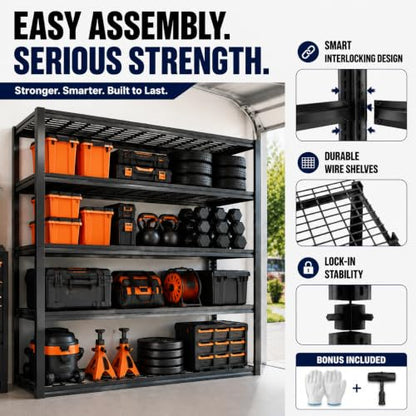 Garage Shelving 5 Tier Heavy Duty Boltless Storage Rack Adjustable