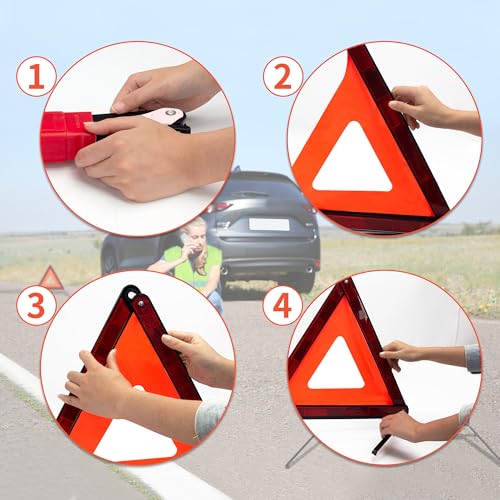 3PACK Car Warning Triangle Heavy Reflective Warning Road Safety Triangle Kit Suitable for car Breakdown and Temporary Parking on the Road