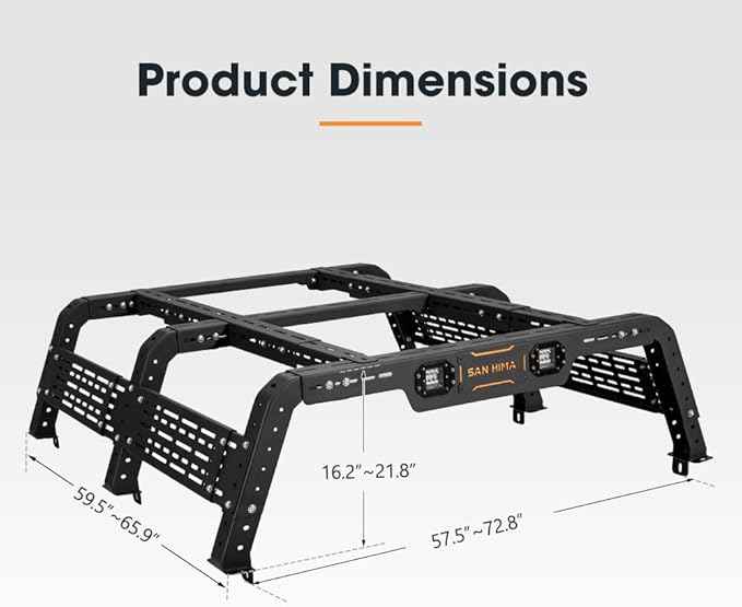 SanHima Adjustable Truck Bed Rack w/LED Lights - Overland Universal Bed Rack for Full-Size Trucks Without Factory Bed Rails/Tonneau Bed Cover