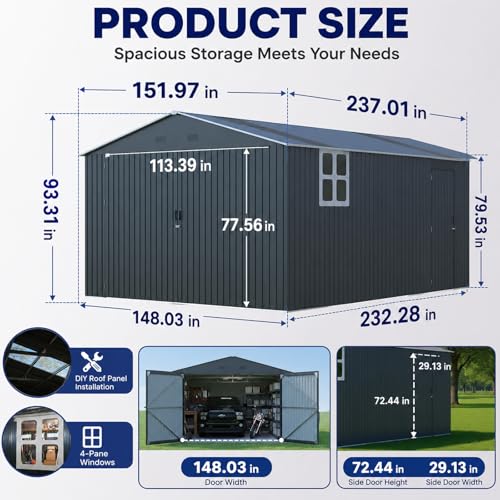 Metal Garage 13x20 FT with Skylight
