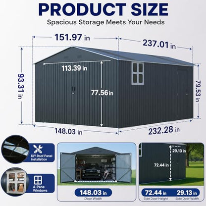 Metal Garage 13x20 FT with Skylight