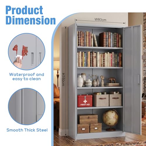 71 Inch Grey Metal Storage Cabinet with Locking Doors