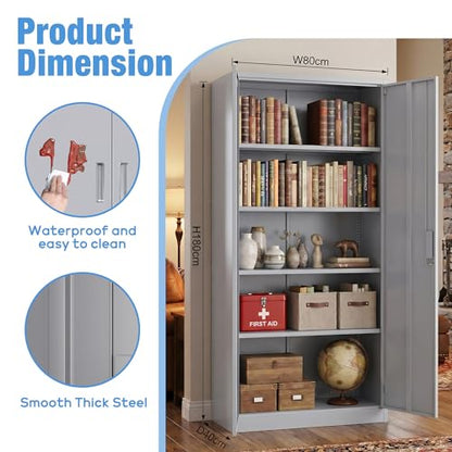 71 Inch Grey Metal Storage Cabinet with Locking Doors