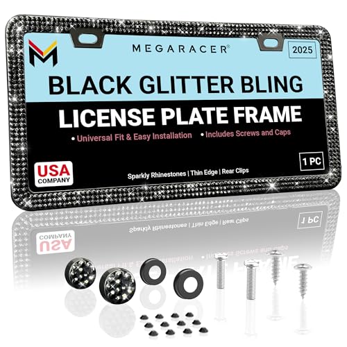 Elegant Black Bling License Plate Frame for Women