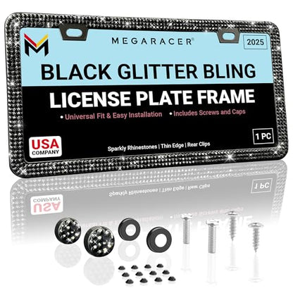 Elegant Black Bling License Plate Frame for Women