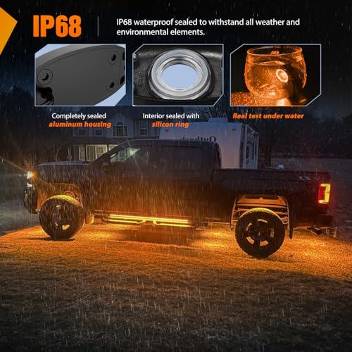 LED Rock Light 4 PCS Amber Color Waterproof