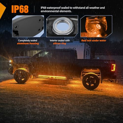 LED Rock Light 4 PCS Amber Color Waterproof