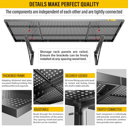 2Pack 1.64x4ft Adjustable Metal Garage Wall Shelving Heavy Duty Garage Storage Shelf Wall Mounted Black (2 Count)