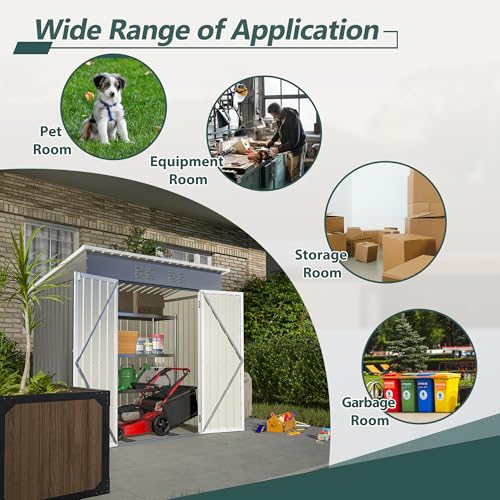 6x4 FT Outdoor Metal Storage Shed with Lockable Door & Floor Frame