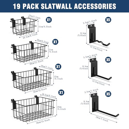 Heavy Duty Slatwall Accessories 15 Pack and Slatwall Baskets 4 Pack (19 Count)
