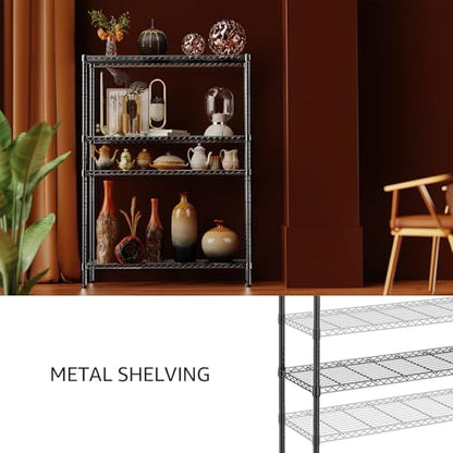 1400 LBS Garage Black Shelving Wide Storage Shelves 4 Tier Adjustable Heavy Duty Metal Wire Rack Standing Shelf Unit for Kitchen Office College Dorm Garage Warehouse 15.8" x 45.8"x 59.4"