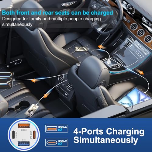 4 Port USB C Car Charger Fast Charging (2 Count)