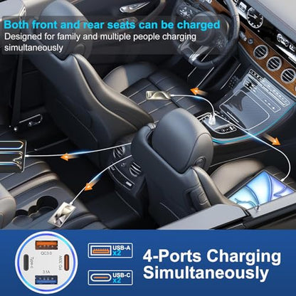 4 Port USB C Car Charger Fast Charging (2 Count)